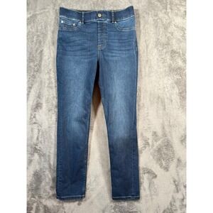 Spanx Pull On Jeans Womens Medium Denim Blue Tapered Leg Stretch Slimming